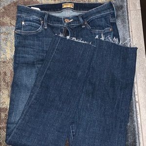 Mother mid rise skinny jeans raw hem cropped 26